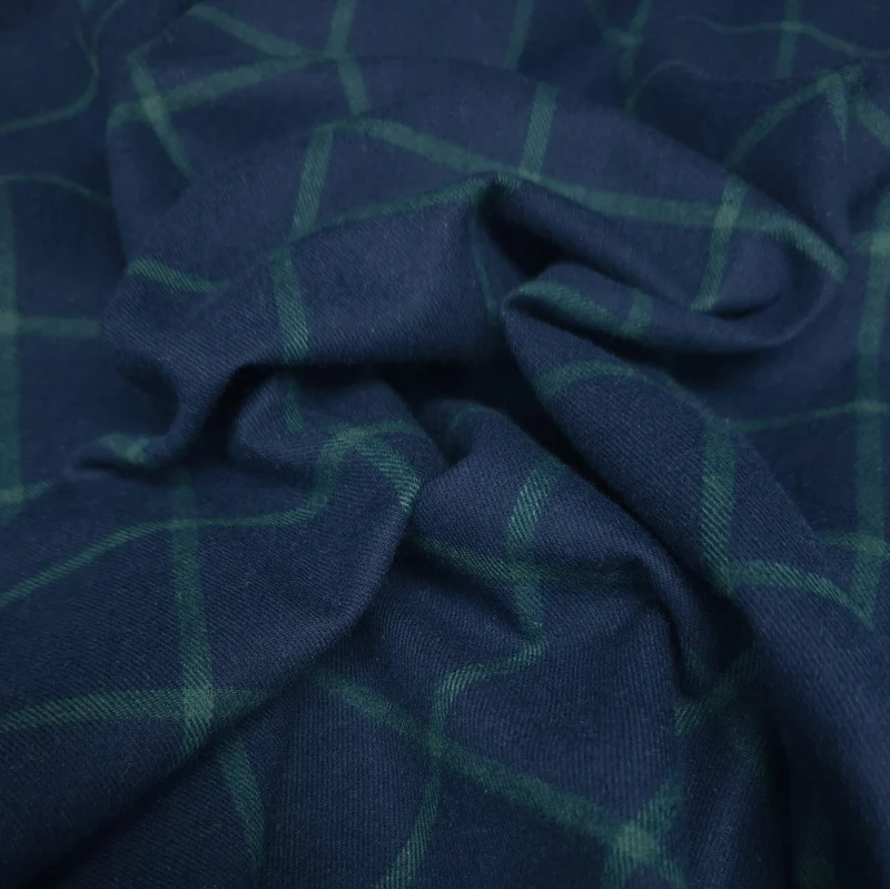Flanelle de coton haut de gamme | Carreaux fenêtre bleu marine & vert forêt