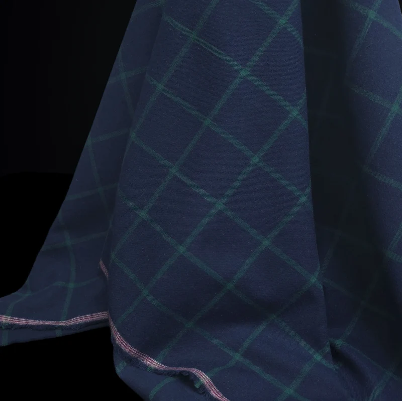 Flanelle de coton haut de gamme | Carreaux fenêtre bleu marine & vert forêt