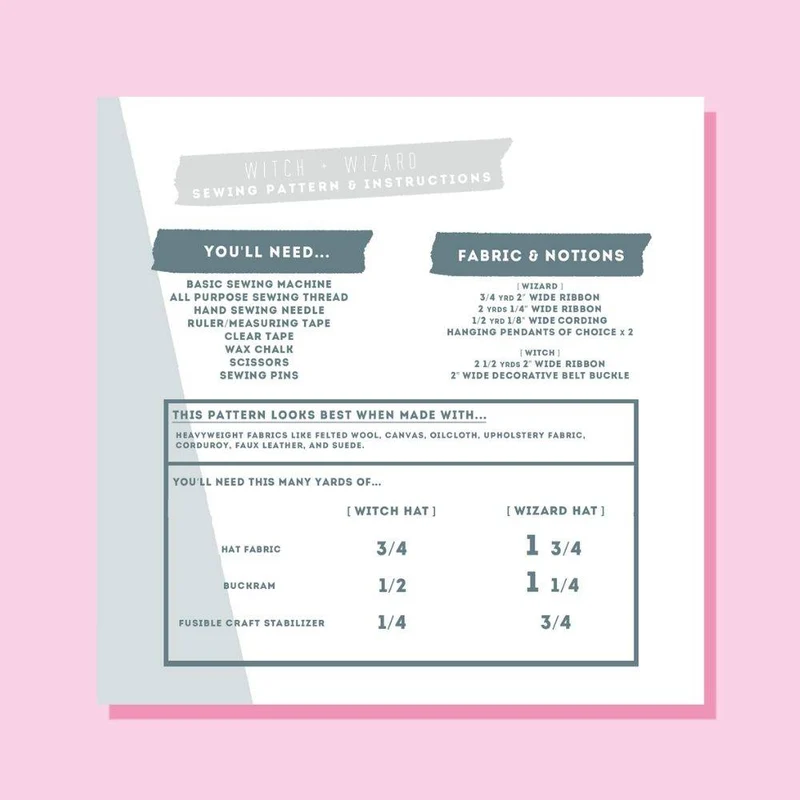 PATRON DE COUTURE PDF | Chapeau de sorcière + sorcier | CUT/SEW | ANGLAIS SEULEMENT | A4 SEULEMENT