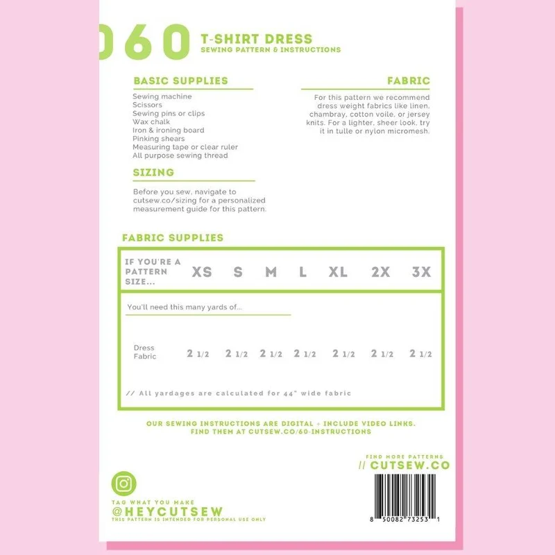 PATRON DE COUTURE PDF | 060 Robe T-Shirt | CUT/SEW | ANGLAIS SEULEMENT | A4 SEULEMENT