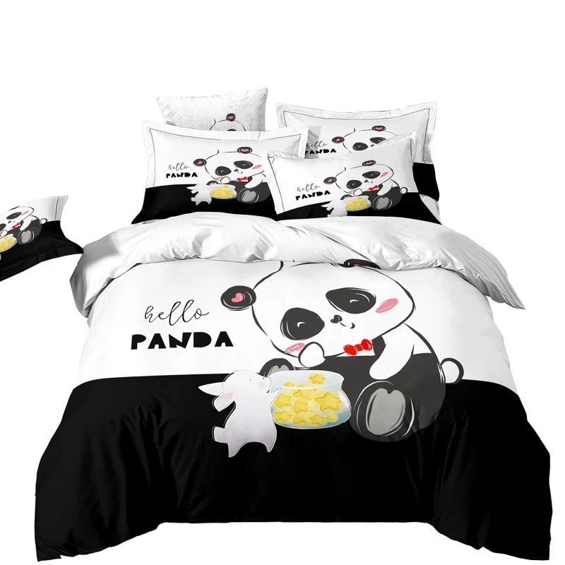Housse de Couette et Deux Taies Panda étoile 140cm