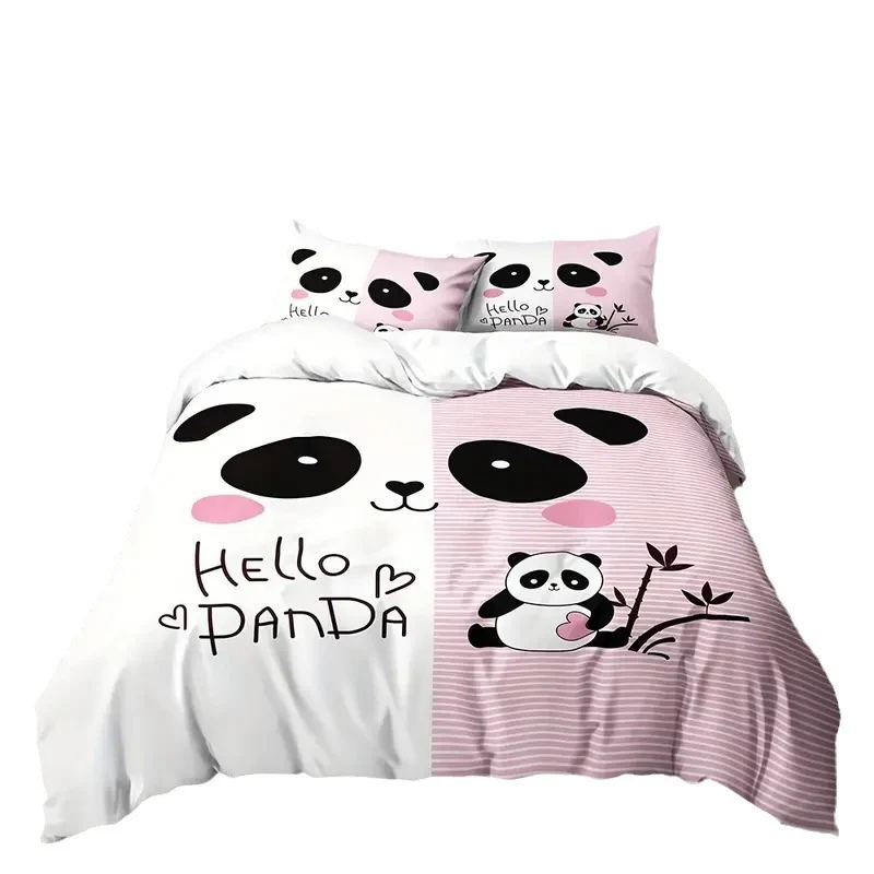 Housse de Couette et Deux Taies 3D Panda Rose 140x200