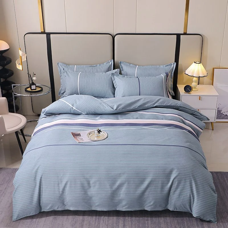 Housse de Couette et Deux Taies à Rayures Gris