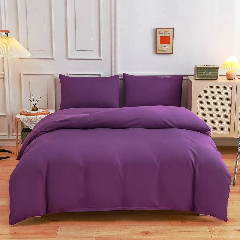 Housse de Couette et Deux Taies Uni Violet