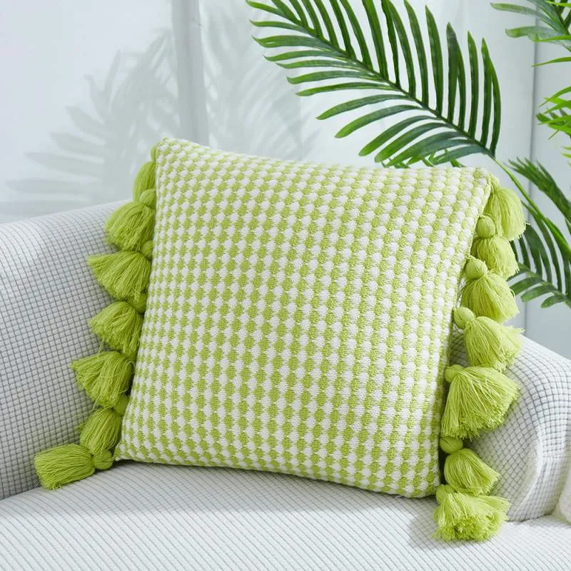 Coussin Doux à Franges Décoratif Tricoté 45cm