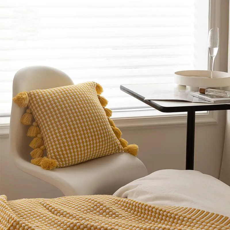 Coussin Doux à Franges Décoratif Tricoté 45cm