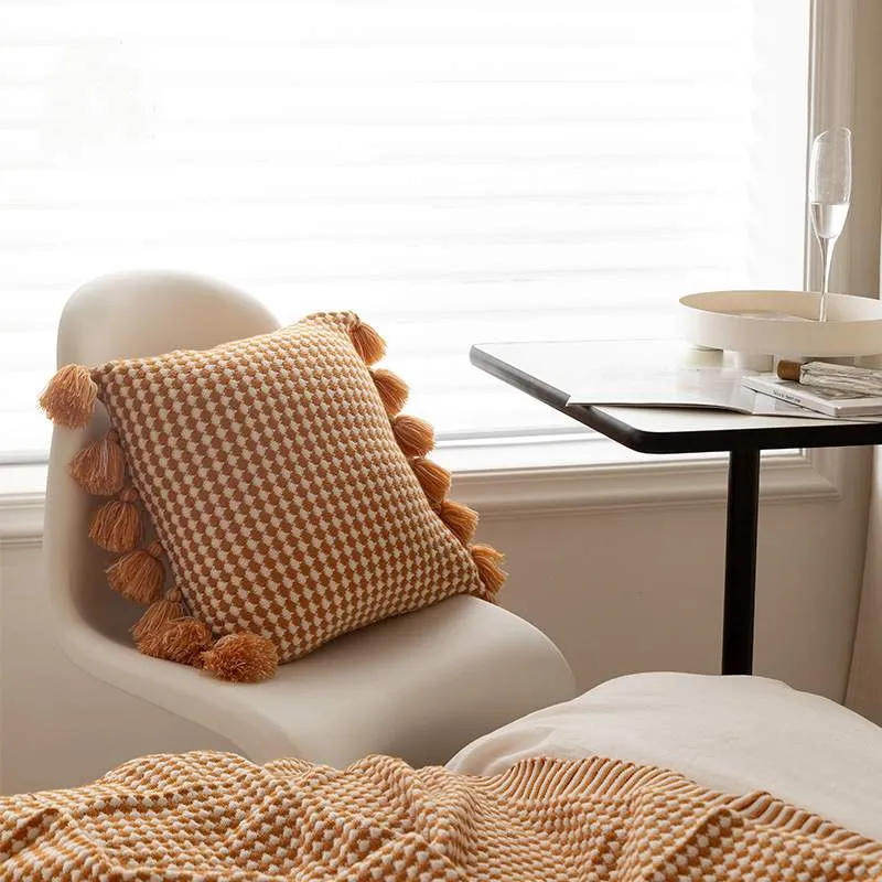 Coussin Doux à Franges Décoratif Tricoté 45cm