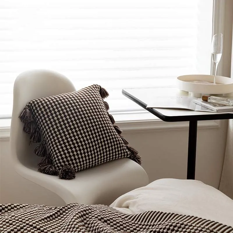Coussin Doux à Franges Décoratif Tricoté 45cm