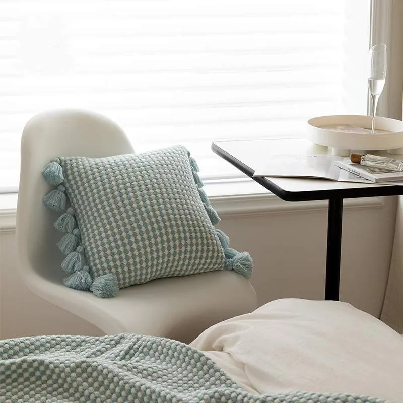 Coussin Doux à Franges Décoratif Tricoté 45cm