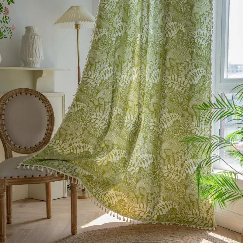 Rideau Tamisant Feuillage Vert 150 x H180 cm