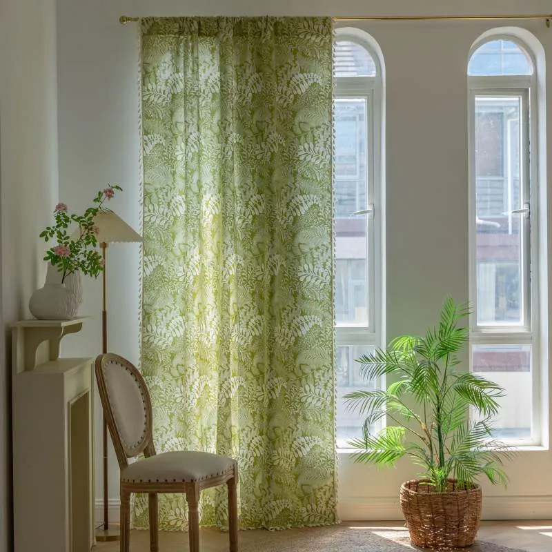 Rideau Tamisant Feuillage Vert 150 x H180 cm