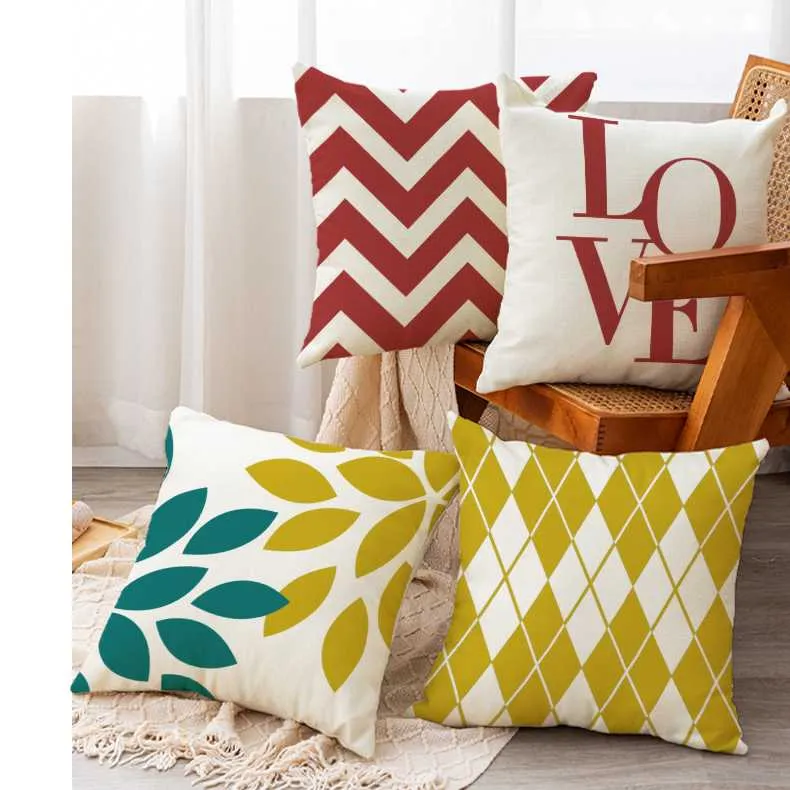 Housse de Coussin en Lin Imprimé Graphique 45x45
