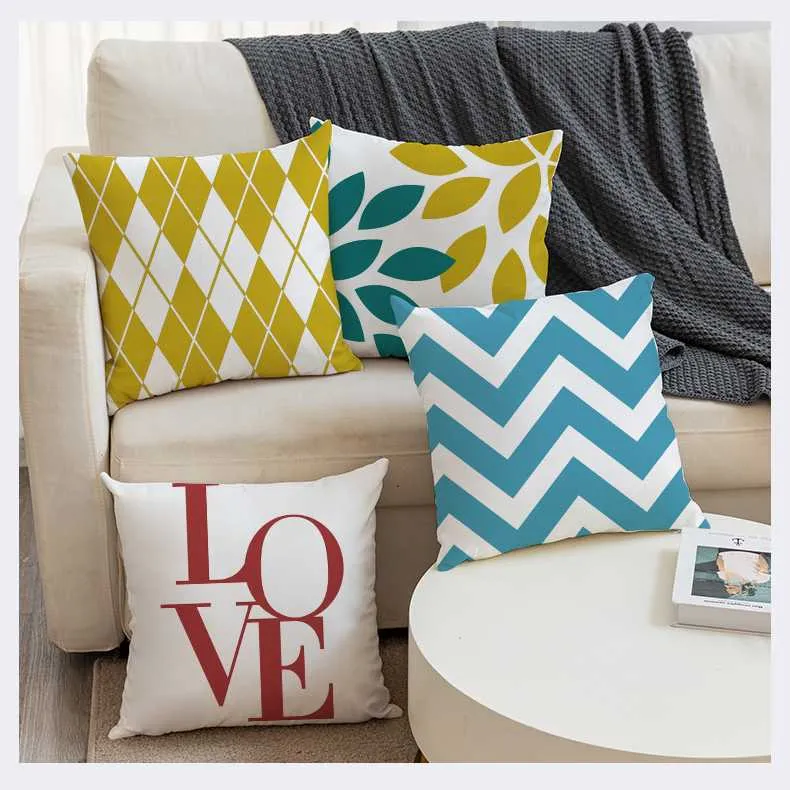 Housse de Coussin en Lin Imprimé Graphique 45x45
