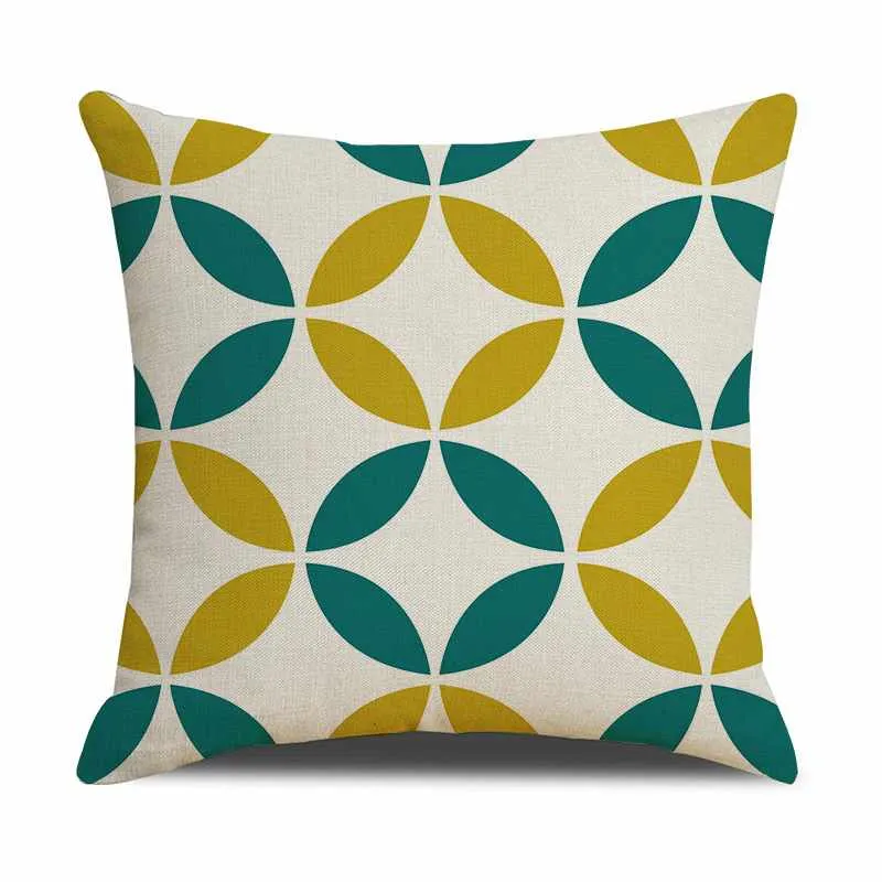 Housse de Coussin en Lin Imprimé Graphique 45x45
