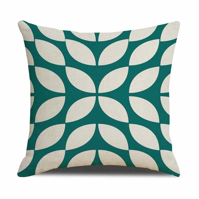 Housse de Coussin en Lin Imprimé Graphique 45x45