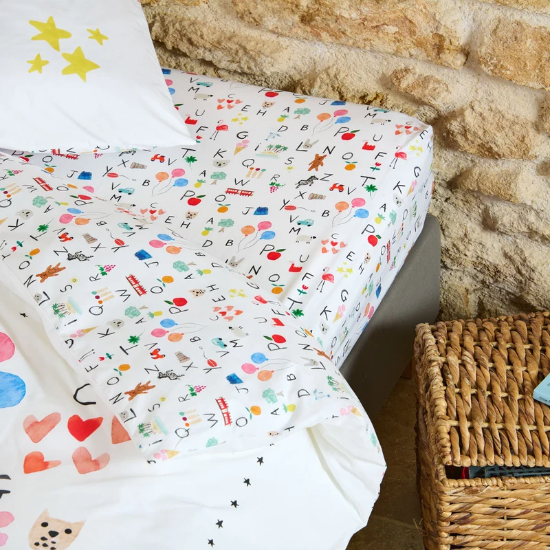 Drap housse Abécédaire - Percale de coton