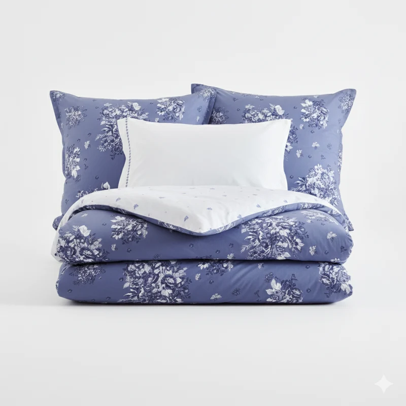 Taie d'oreiller Poème Bleu - Percale de coton