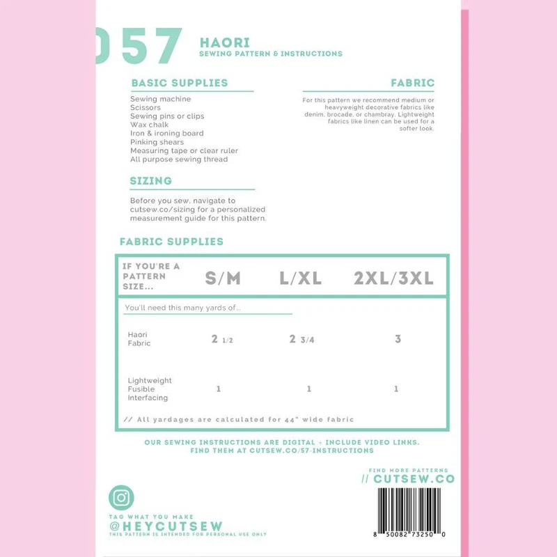 PATRON DE COUTURE PDF | 057 Veste Haori | CUT/SEW | ANGLAIS SEULEMENT | UNISEXE | A4 SEULEMENT