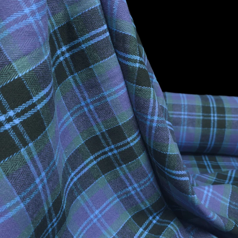 Flanelle de coton haut de gamme | Carreaux tissés teints Violet & Bleu