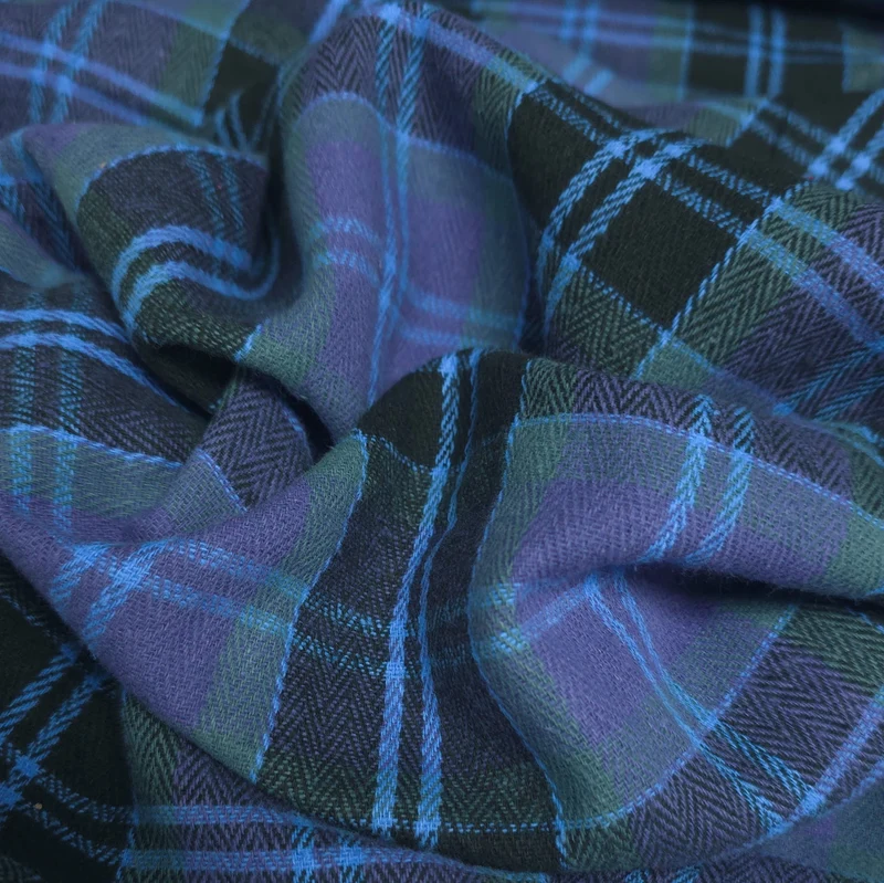 Flanelle de coton haut de gamme | Carreaux tissés teints Violet & Bleu