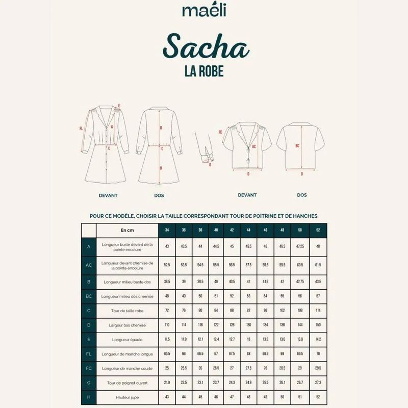 PATRON DE COUTURE PDF | Robe, chemise & jupe Sacha | Maéli Paris | FRANÇAIS SEULEMENT