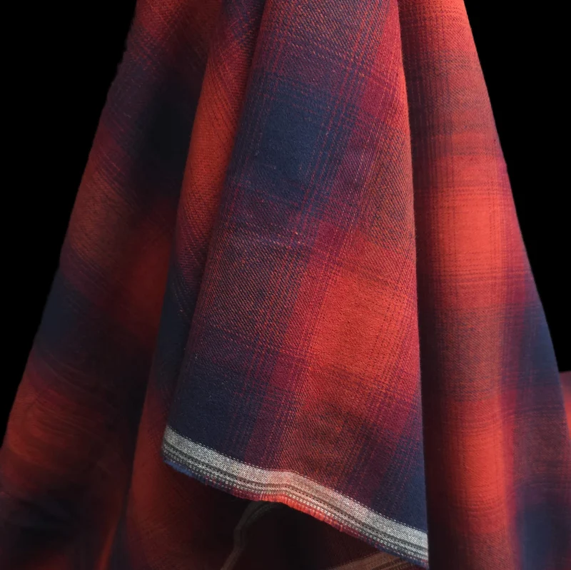 Flanelle de coton haut de gamme | Carreaux Orange, Rouge & Marine