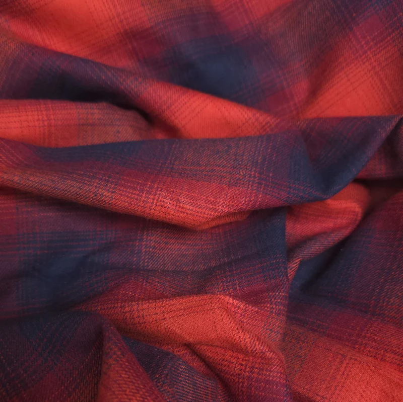 Flanelle de coton haut de gamme | Carreaux Orange, Rouge & Marine