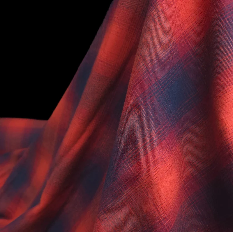 Flanelle de coton haut de gamme | Carreaux Orange, Rouge & Marine