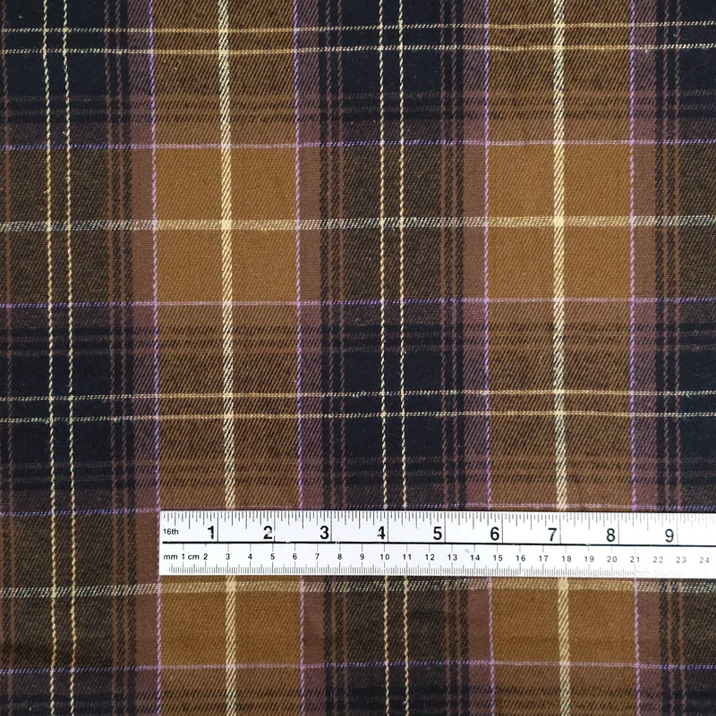 Flanelle de coton haut de gamme tissée teinte | Carreaux Bruns