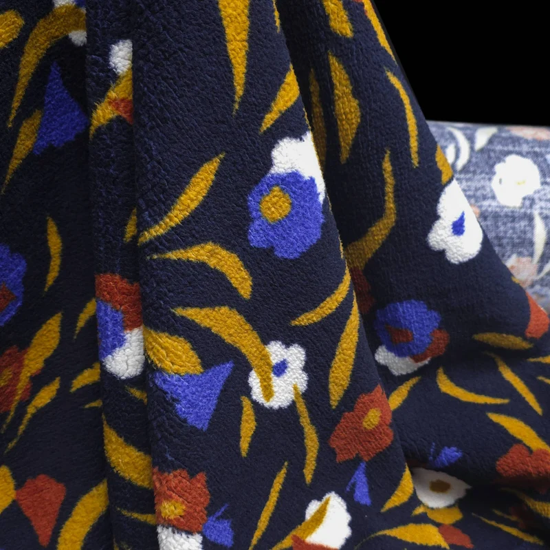 Tissu sherpa imprimé | Motif floral minuit | OEKO-TEX®