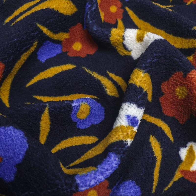 Tissu sherpa imprimé | Motif floral minuit | OEKO-TEX®