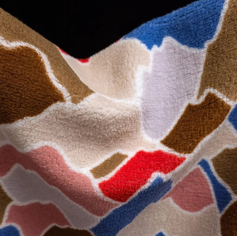 Tissu sherpa imprimé | Lin Montagne bleu | OEKO-TEX®