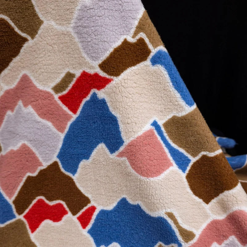 Tissu sherpa imprimé | Lin Montagne bleu | OEKO-TEX®