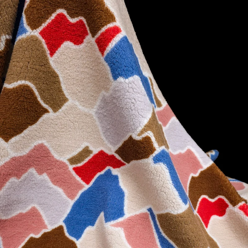 Tissu sherpa imprimé | Lin Montagne bleu | OEKO-TEX®