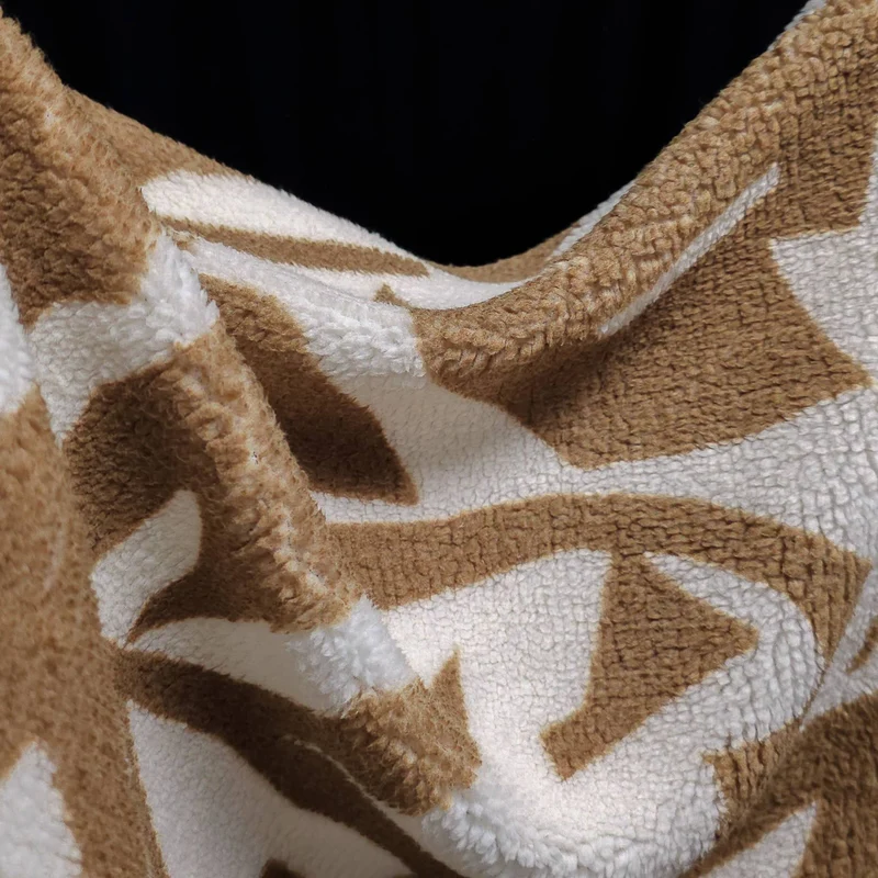 Tissu sherpa imprimé | Taupe et blanc cassé | OEKO-TEX®