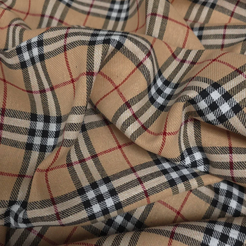 Flanelle de coton légère | Carreaux beiges traditionnels