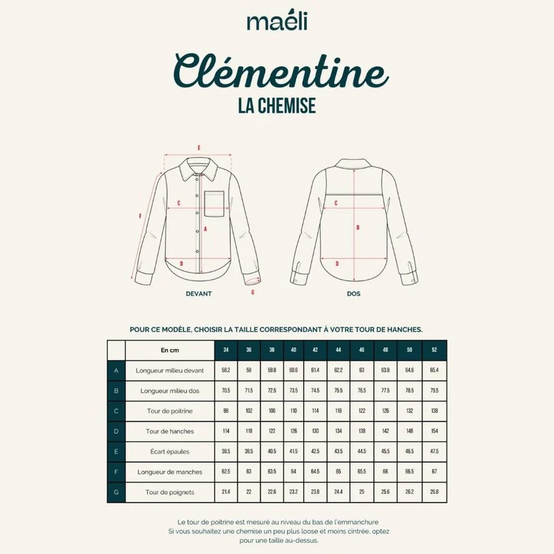 PATRON DE COUTURE PDF | Chemise Clémentine | Maéli Paris | FRANÇAIS SEULEMENT
