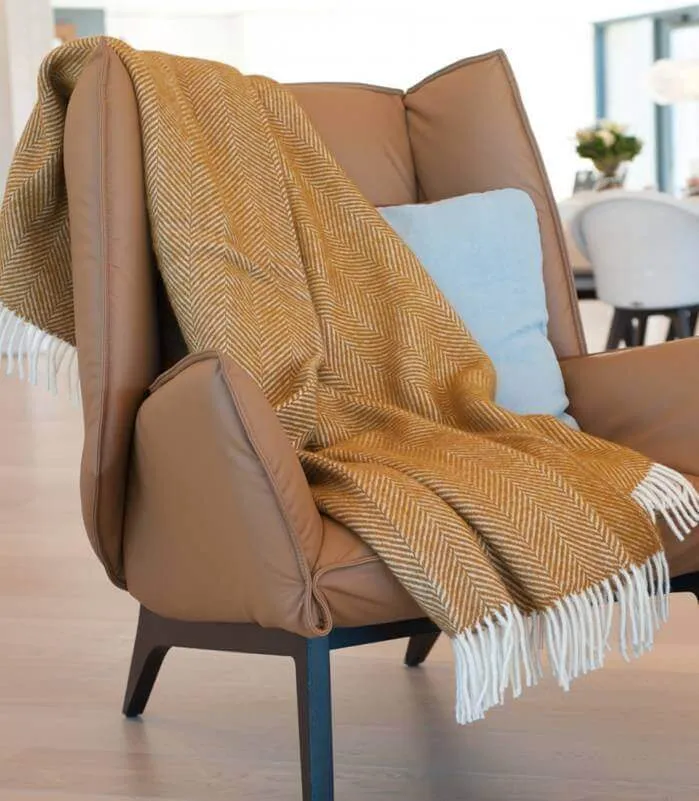 Plaid Laine Jaune Moutarde 150 X 183 cm