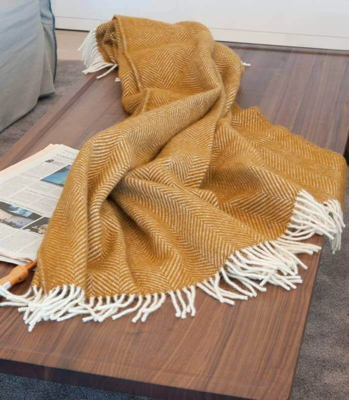 Plaid Laine Jaune Moutarde 150 X 183 cm