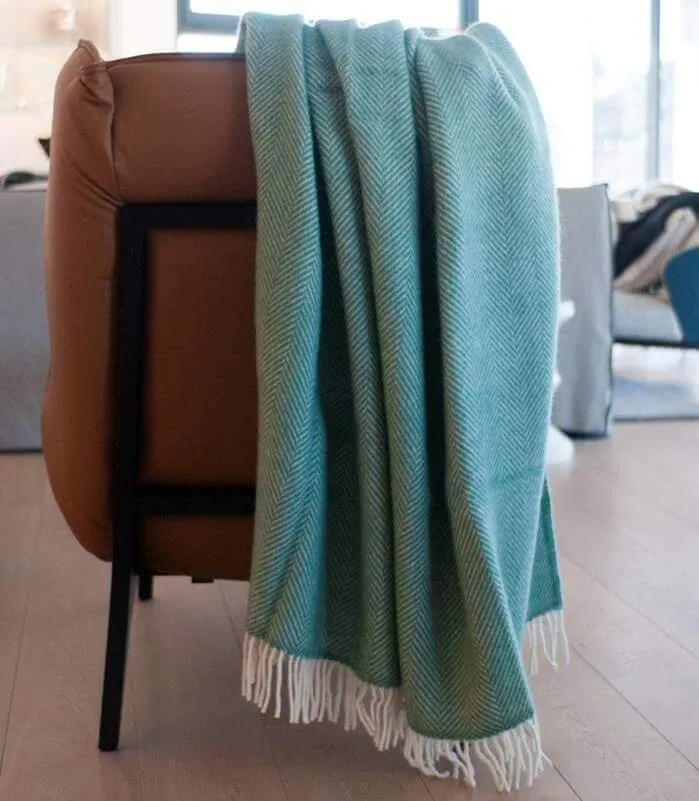 Plaid Laine Chevrons Vert Spring 150 X 183 cm
