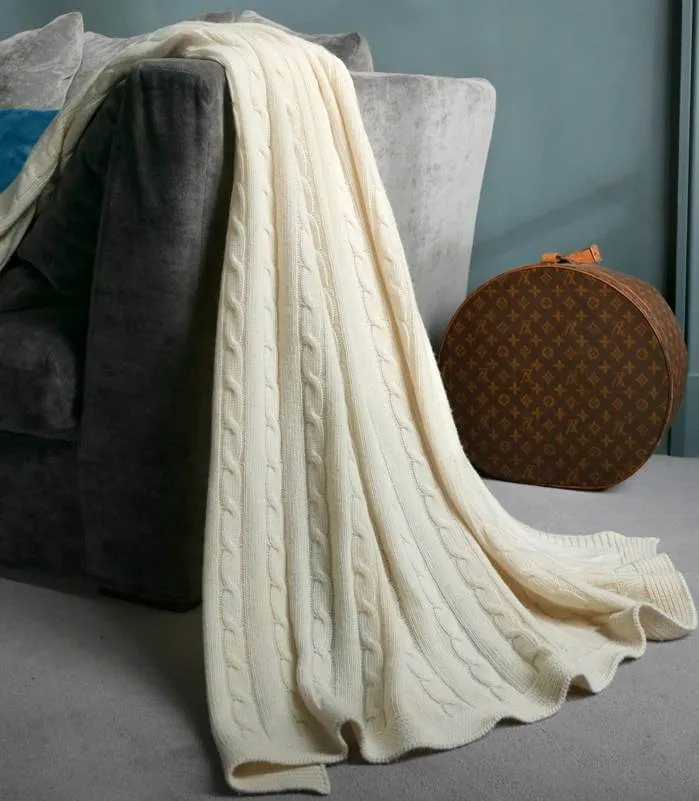 Plaid Hamptons Laine Blanc Cassé Torsade