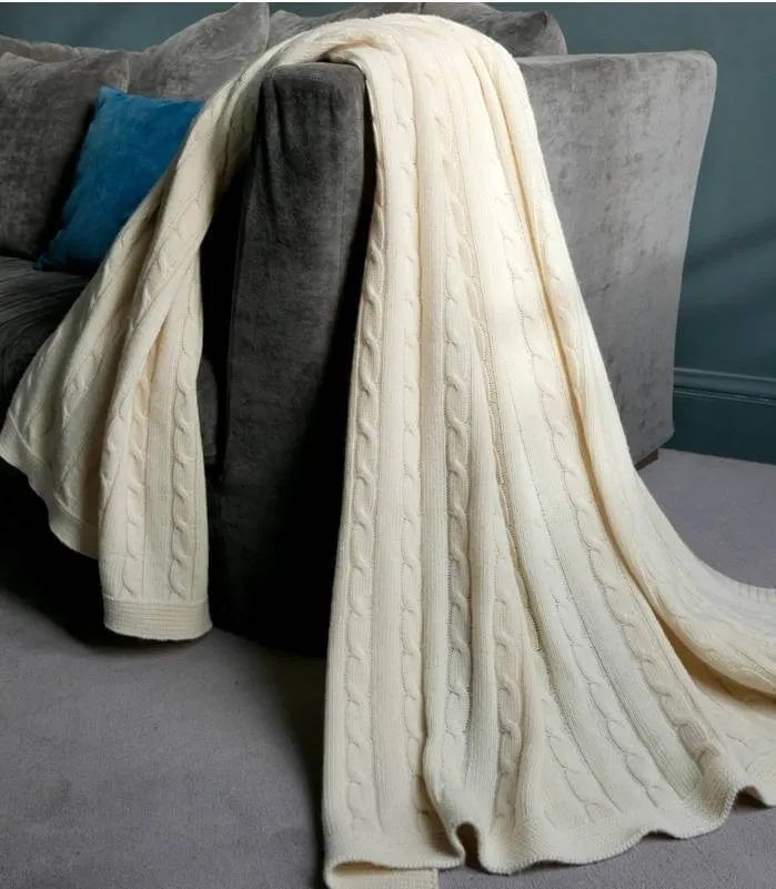 Plaid Hamptons Laine Blanc Cassé Torsade