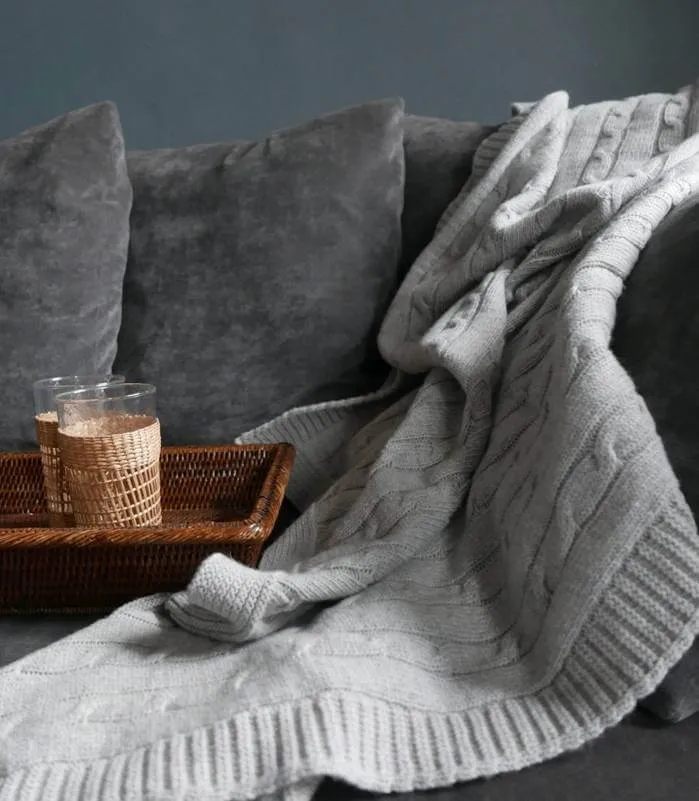 Plaid Hamptons Gris Laine Torsadé