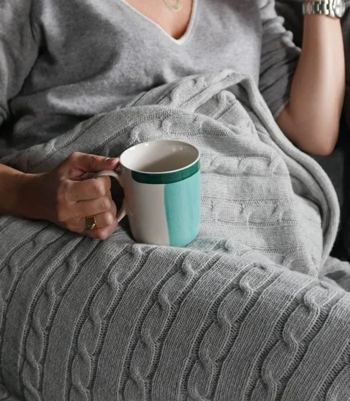 Plaid Hamptons Gris Laine Torsadé