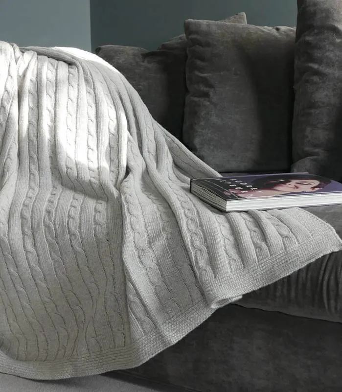 Plaid Hamptons Gris Laine Torsadé