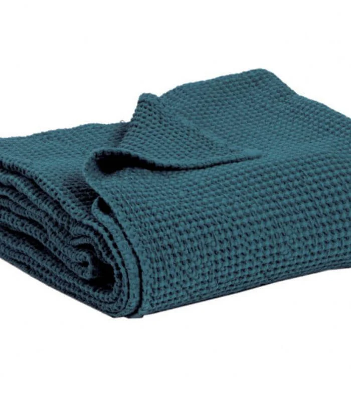 Jeté de canapé/ Couvre-lit 100% coton MAIA Bleu Topaze