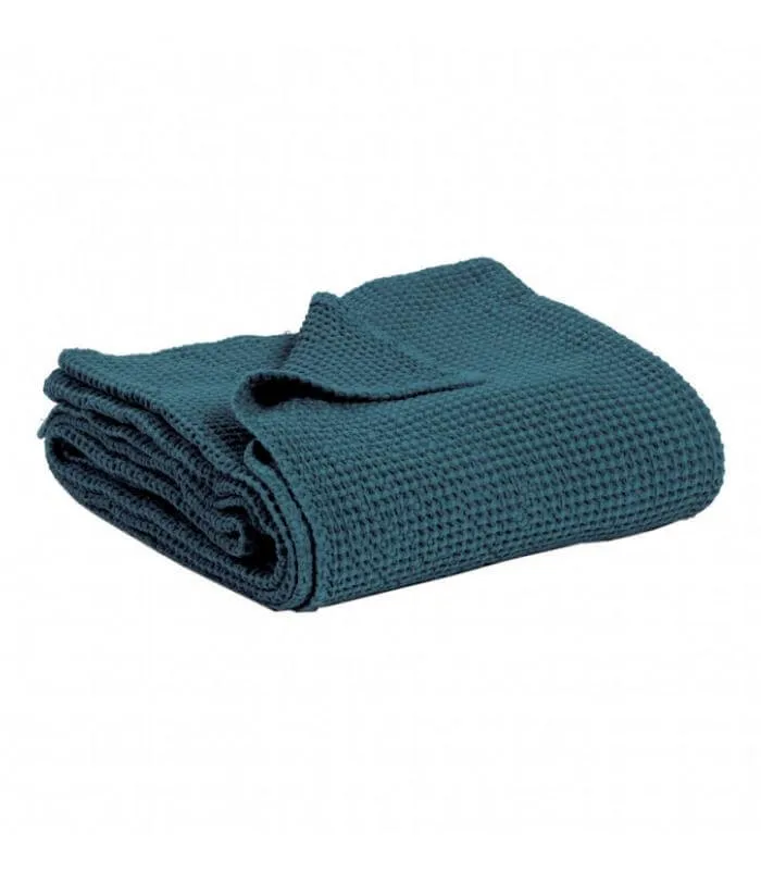 Jeté de canapé/ Couvre-lit 100% coton MAIA Bleu Topaze