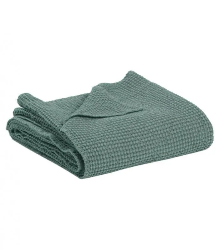 Jeté de canapé/ Couvre-lit 100% coton MAIA Vert de Gris