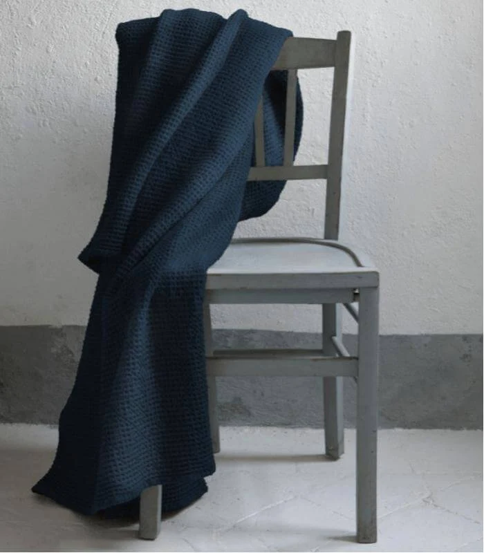 Jeté de canapé/ Couvre-lit 100% coton MAIA Bleu Marine