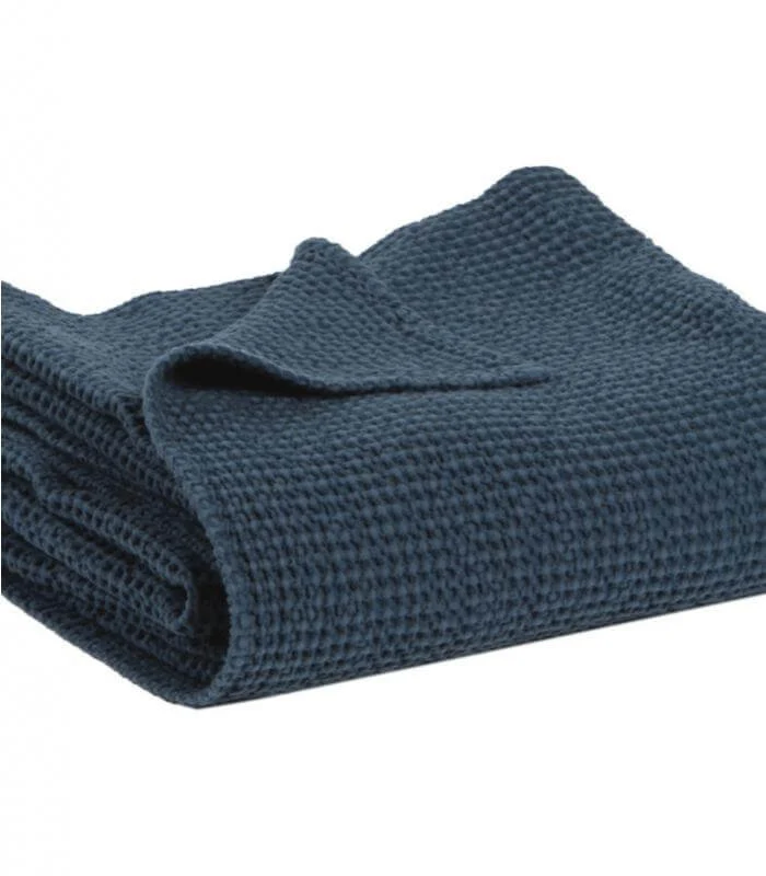 Jeté de canapé/ Couvre-lit 100% coton MAIA Bleu Marine
